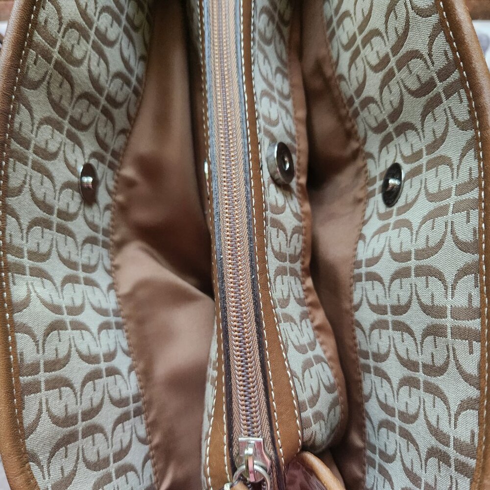 FOSSIL women Handbag Beige Canvas Logo print/Leather 13"x9"x4.5" 2 handles - Picture 9 of 15